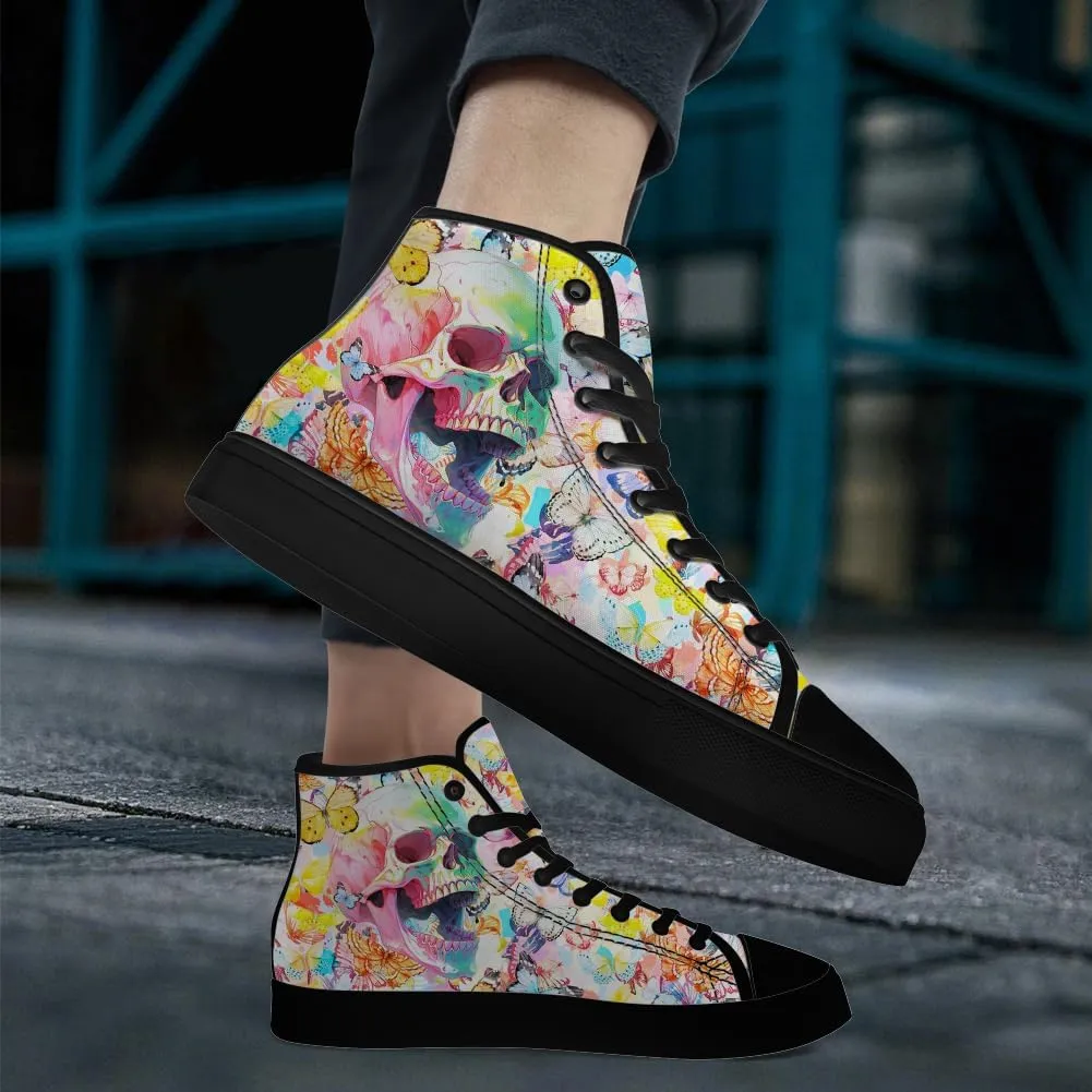 Men's Women's Skull High Top Canvas Shoes Butterfly High Top Sneakers Lace Up Casual Shoes Gifts for Men Women