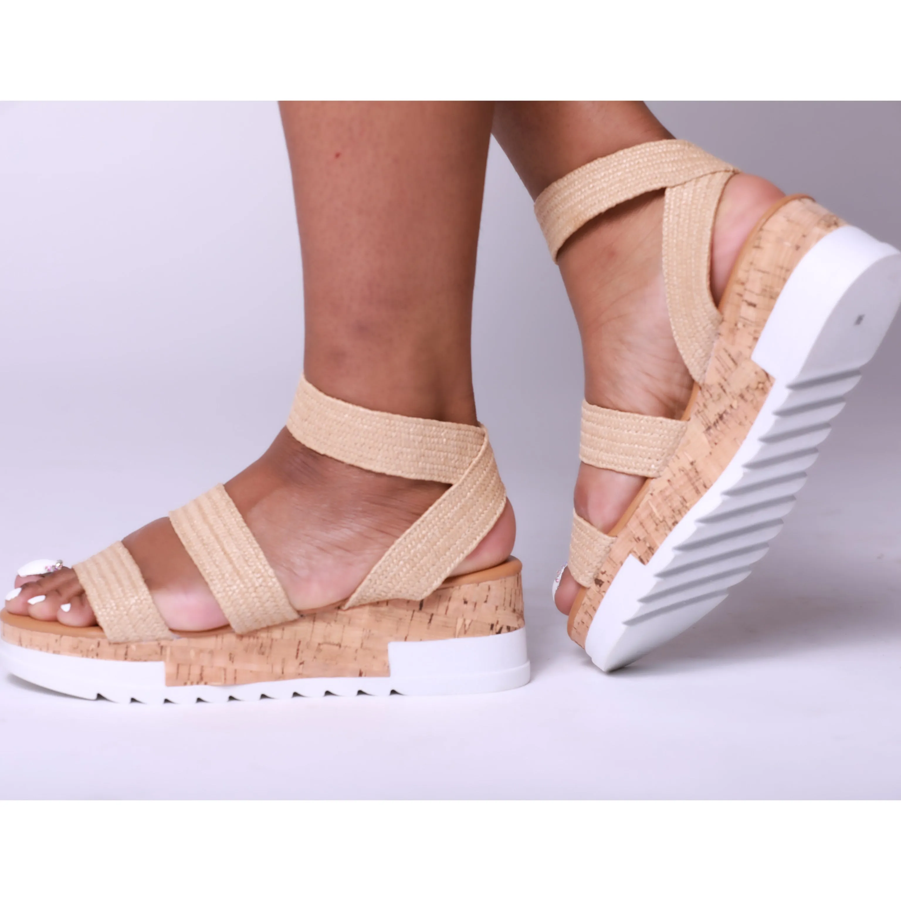Nude Woven Chunky Sole Platform Flat Sandal