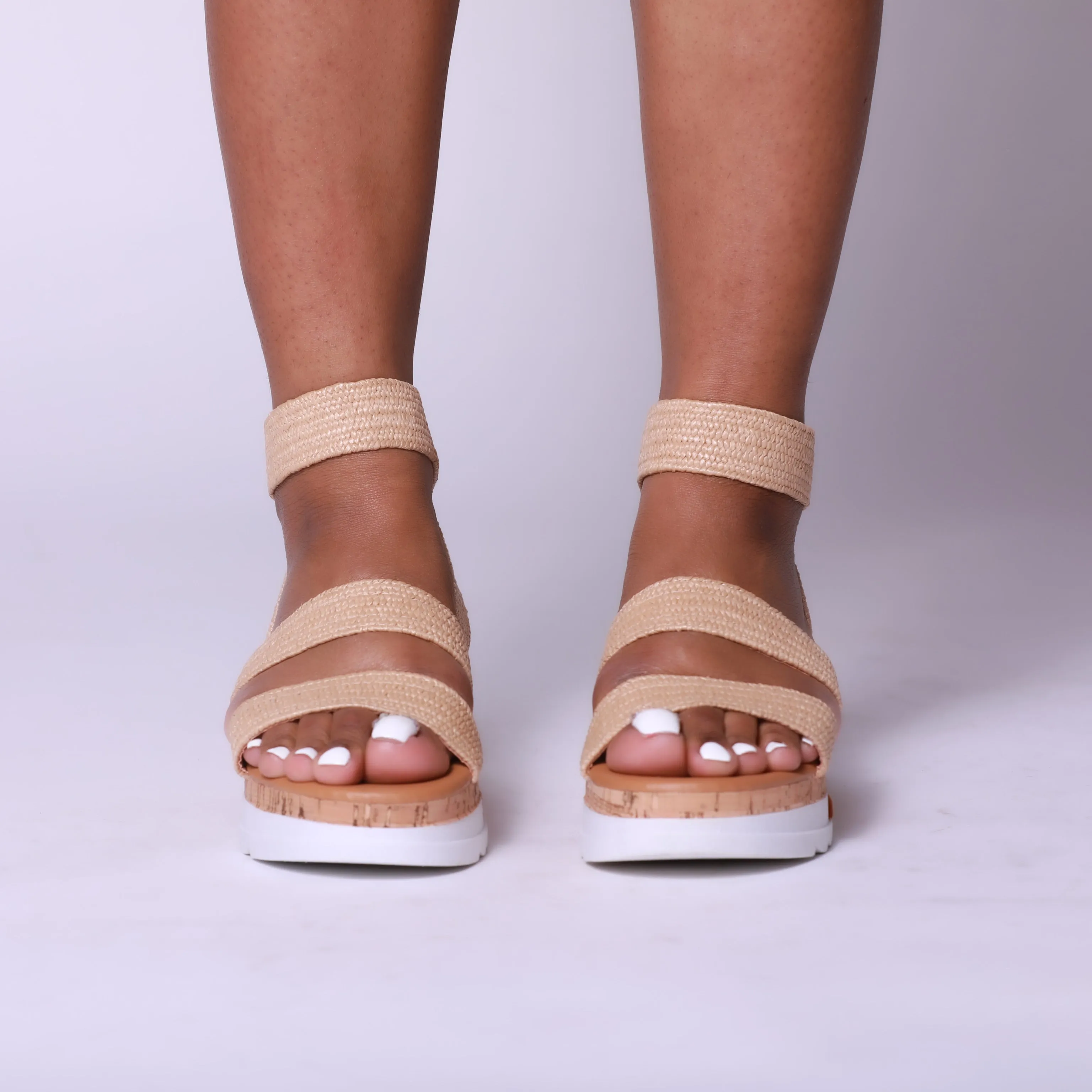 Nude Woven Chunky Sole Platform Flat Sandal