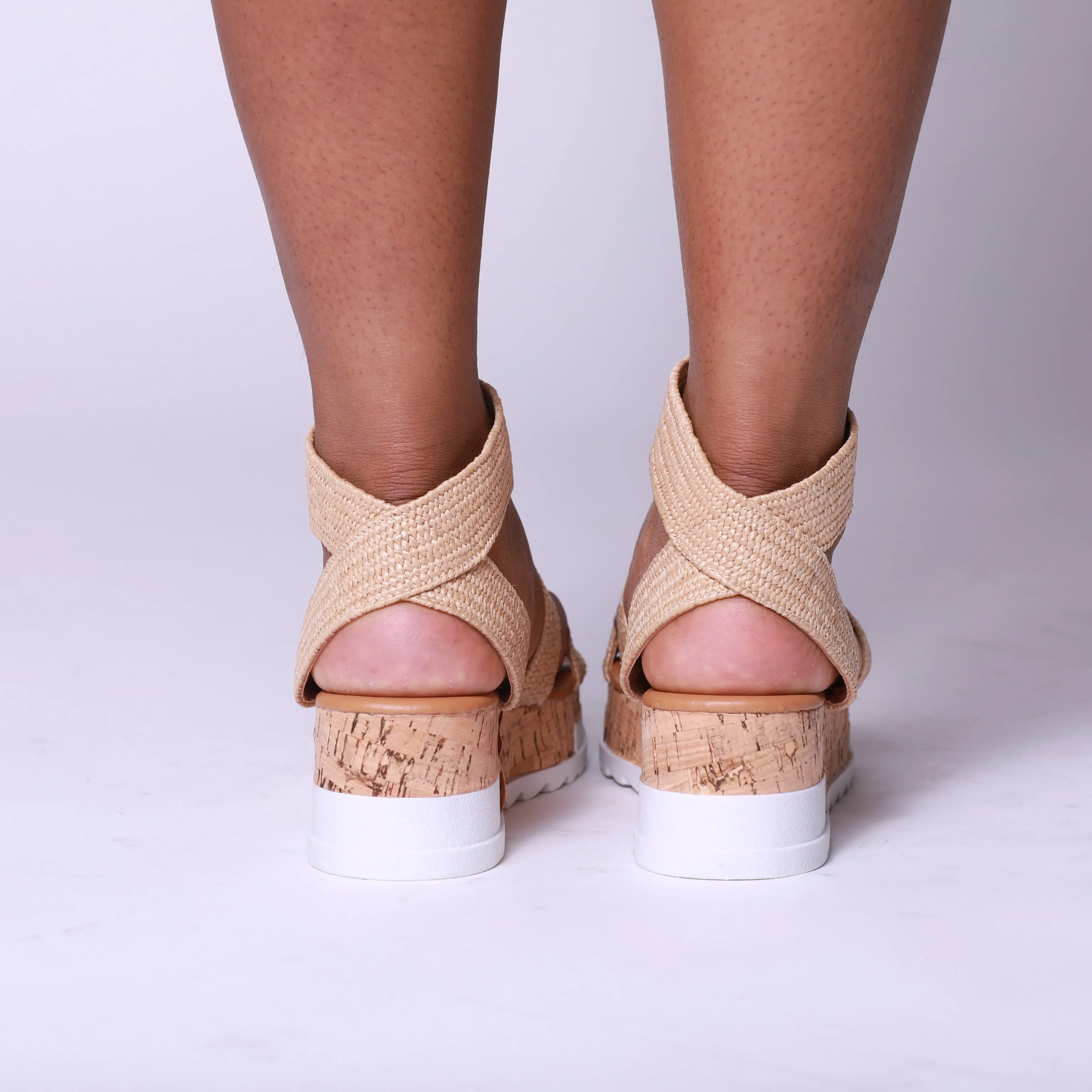 Nude Woven Chunky Sole Platform Flat Sandal