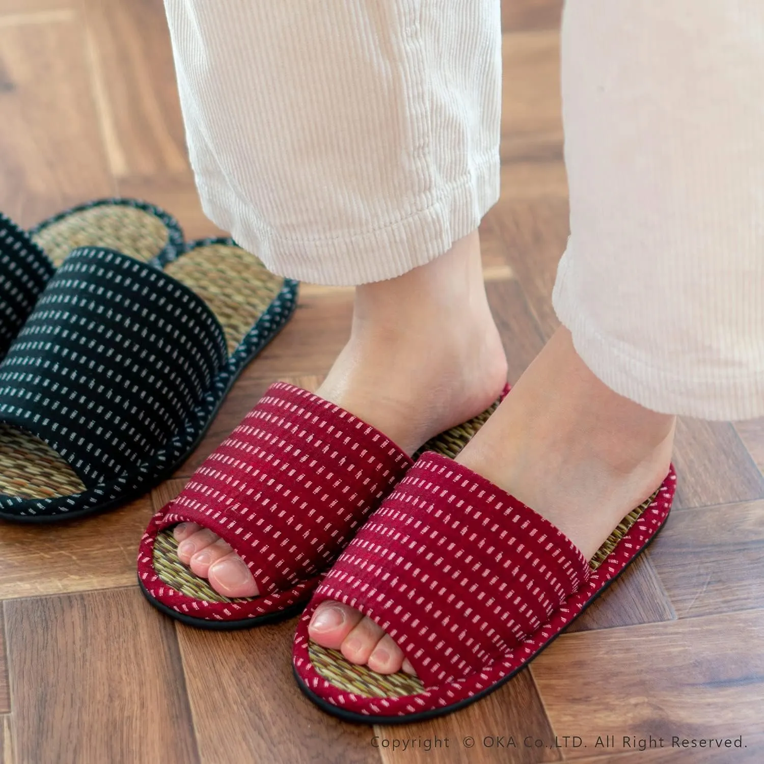 OKA Tatami Slippers, Made in Japan (Grass & Root, Japanese)