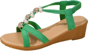 Orthopedic Platform Wedge Sandals for Women Summer Dressy 2025 Stylish Casual Open Toe Weaving Strap Shoes Comfortable Lightweight Solid Color Pearl Decorated Sandals