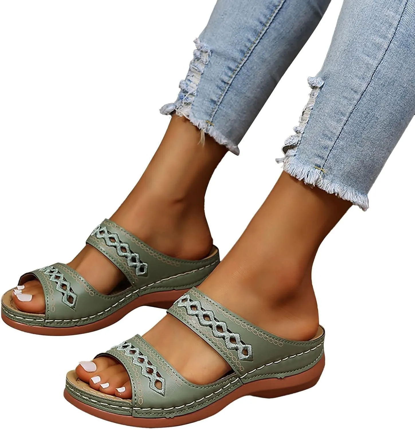 Orthopedic Wedge Sandals for Women Dressy Summer Comfortable Walking Sandals with Arch Support Stylish Orthotic Slides