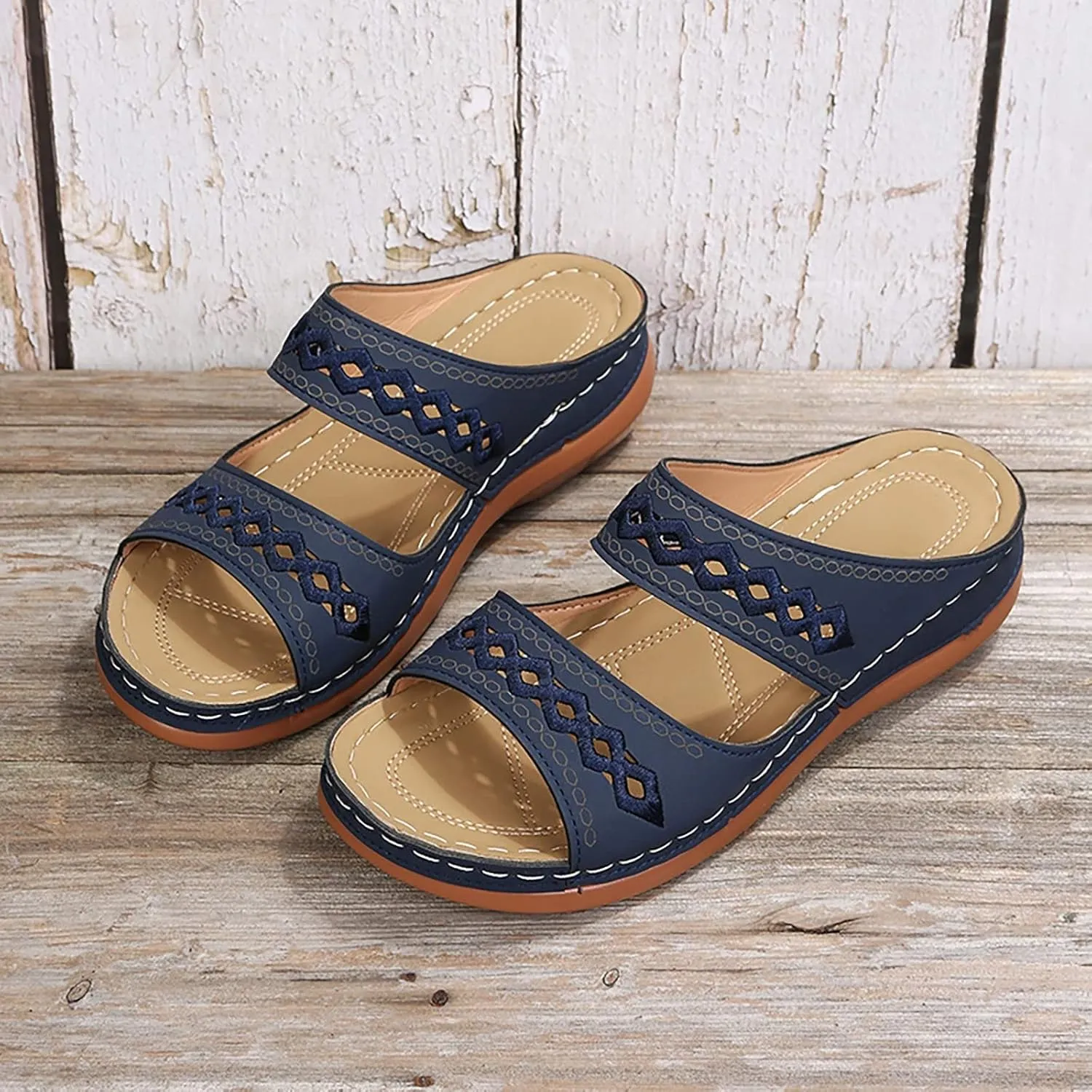 Orthopedic Wedge Sandals for Women Dressy Summer Comfortable Walking Sandals with Arch Support Stylish Orthotic Slides