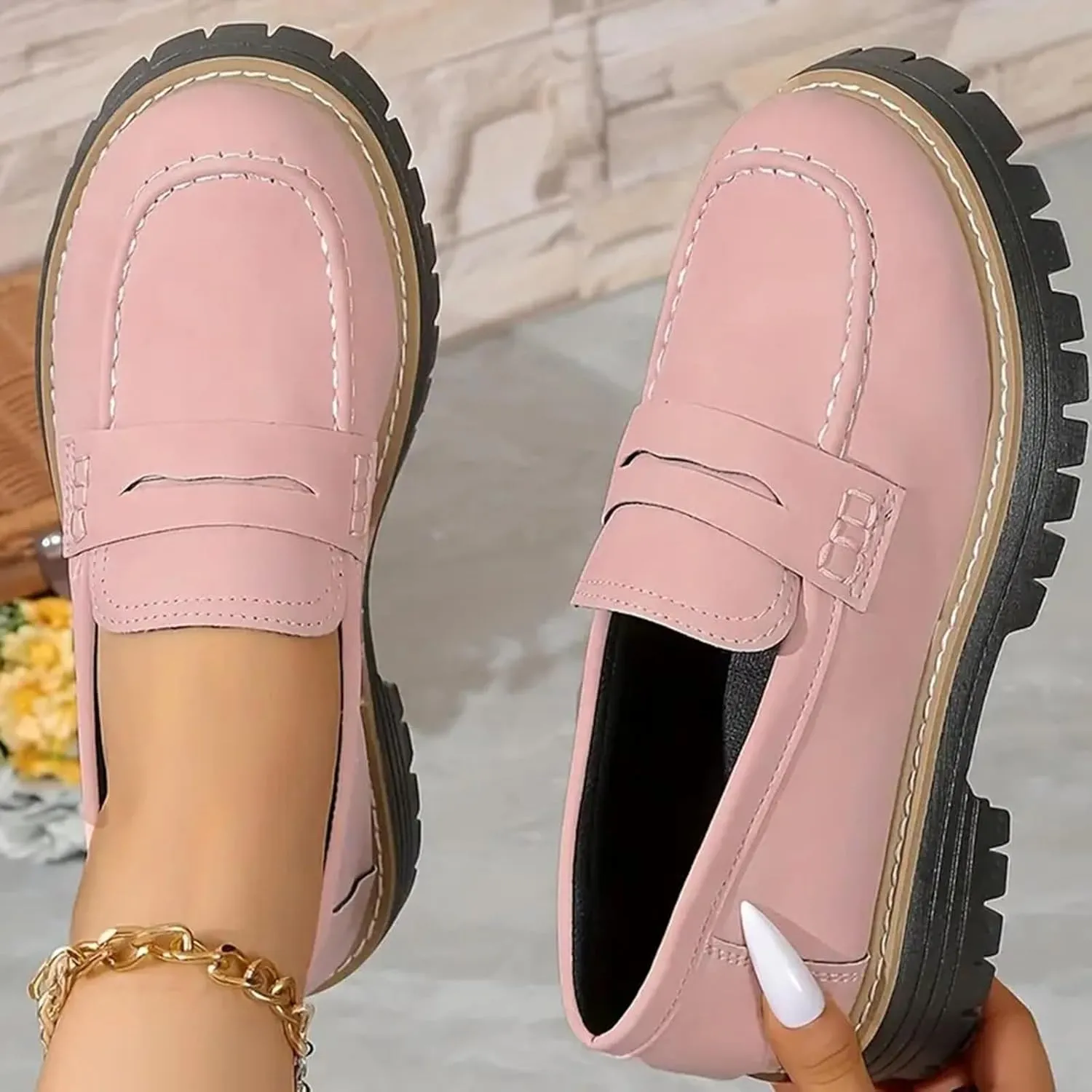 Orthoture-Orthopedic Platform Loafers Comfortable Lightweight Leather Loafers Slip-On Walking Shoes Cute Casual Dress Shoes