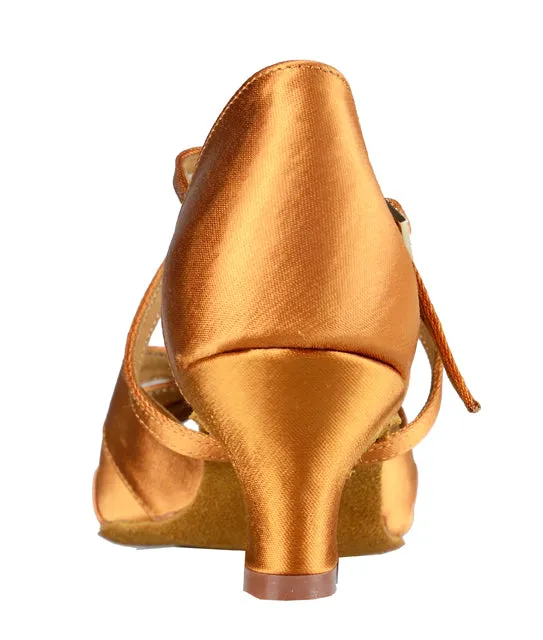 Phoenix Shoe - Dark Tan Satin 2" Wide