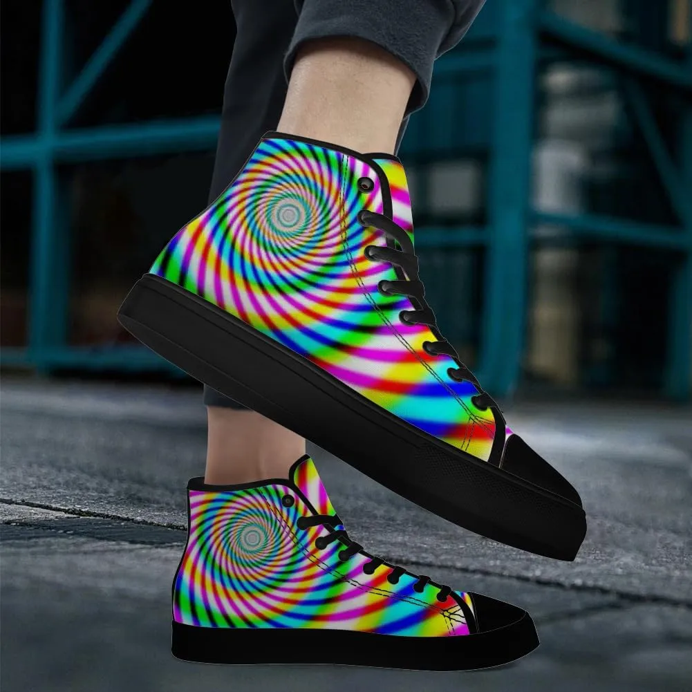Psychedelic Shoes for Men Women Trippy High Top Canvas Sneakers Lace Up Casual Walking Shoes Gifts for Dad Mom