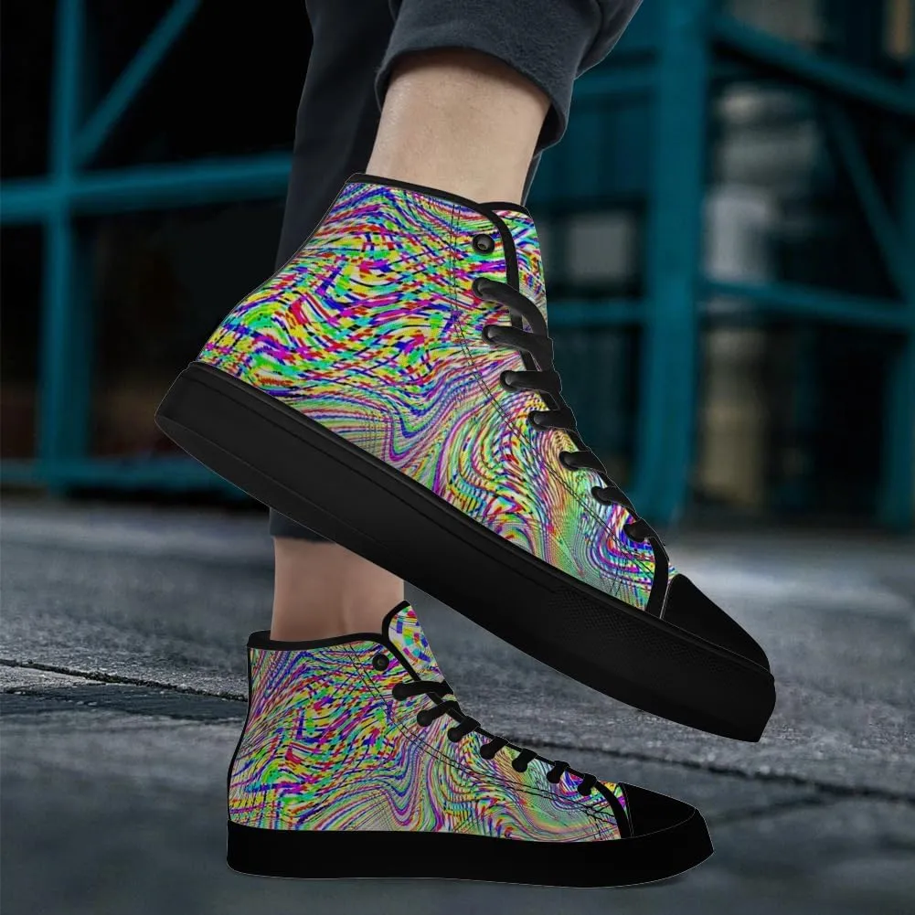 Psychedelic Shoes for Men Women Trippy High Top Canvas Sneakers Lace Up Casual Walking Shoes Gifts for Dad Mom