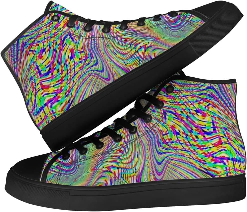 Psychedelic Shoes for Men Women Trippy High Top Canvas Sneakers Lace Up Casual Walking Shoes Gifts for Dad Mom