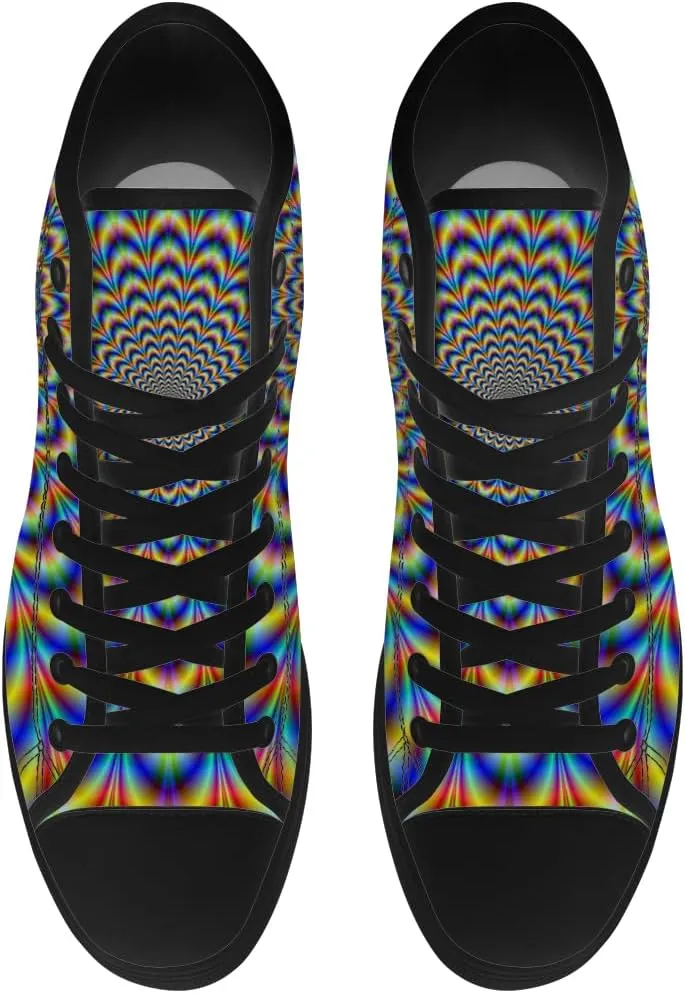 Psychedelic Shoes for Men Women Trippy High Top Canvas Sneakers Lace Up Casual Walking Shoes Gifts for Dad Mom