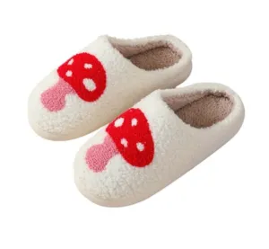 Red Mushroom Plush Cozy Slippers