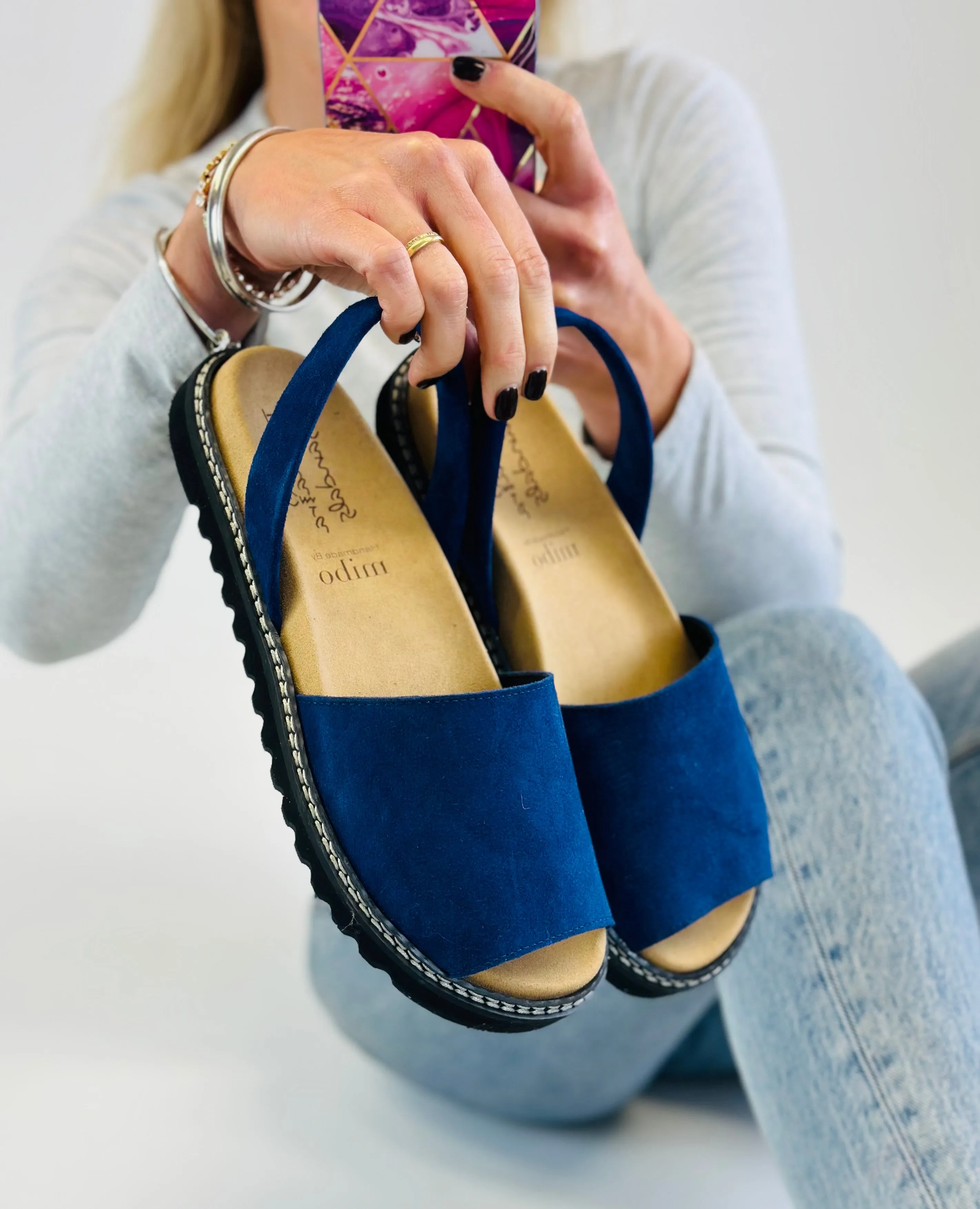 SAMPLE SALE Blue Suede Ergonomic Avarcas size 39