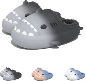 Shark Slides Winter Fluffy Plush Shark Slippers, Winter Cloud Slides Shark Slippers Adults Nonslip Fuzzy Slippers