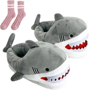Shark Slippers, Shark Slippers for Women, Shark Shoes, Whale Slippers, Plush Indoor Home Furry Slippers with Cotton Socks