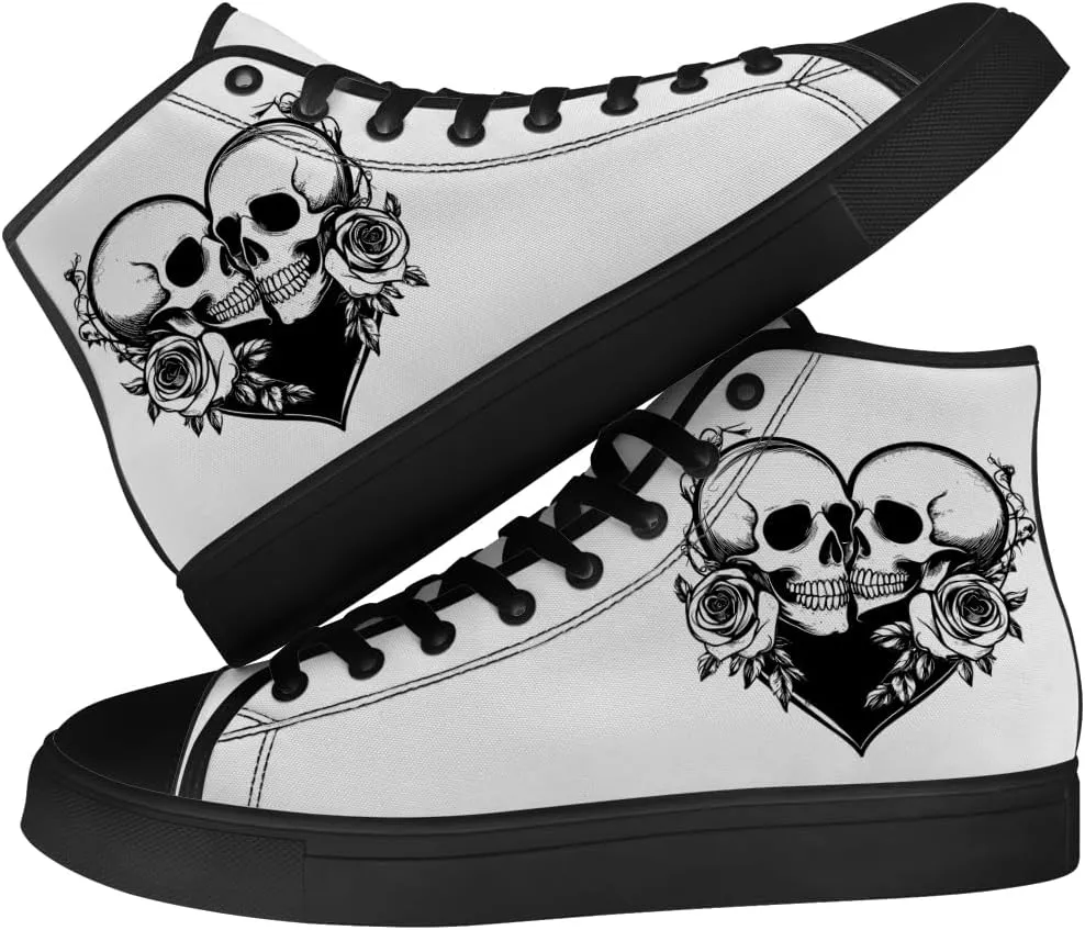 Skull Shoes for Men Women Gothic Skull High Top Canvas Sneakers Lace Up Casual Walking Shoes Gifts for Mama Papa