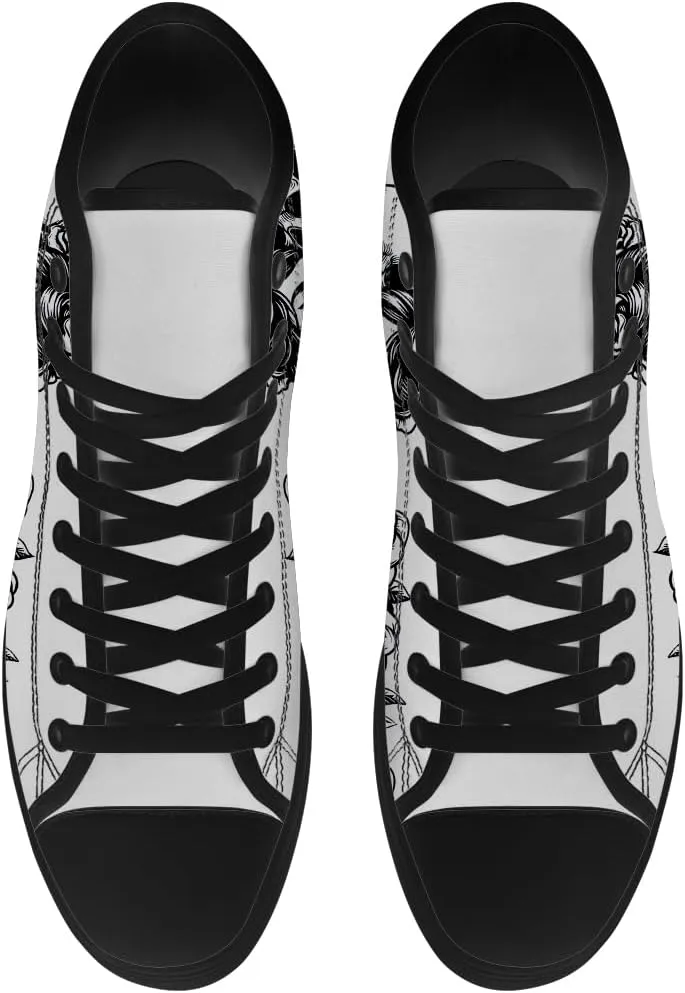 Skull Shoes for Men Women Gothic Skull High Top Canvas Sneakers Lace Up Casual Walking Shoes Gifts for Mama Papa