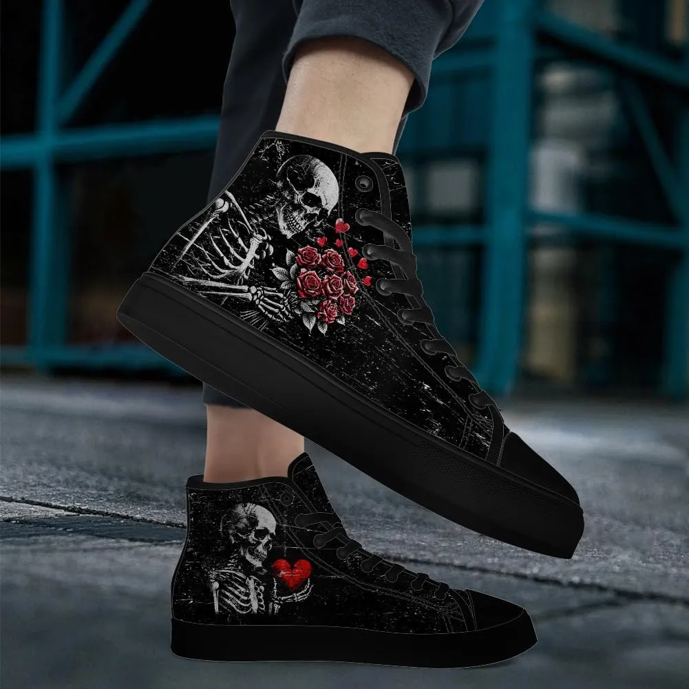 Skull Shoes for Men Women Gothic Skull High Top Canvas Sneakers Lace Up Casual Walking Shoes Gifts for Mama Papa