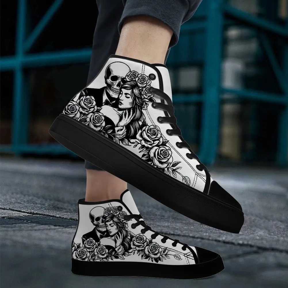 Skull Shoes for Men Women Gothic Skull High Top Canvas Sneakers Lace Up Casual Walking Shoes Gifts for Mama Papa