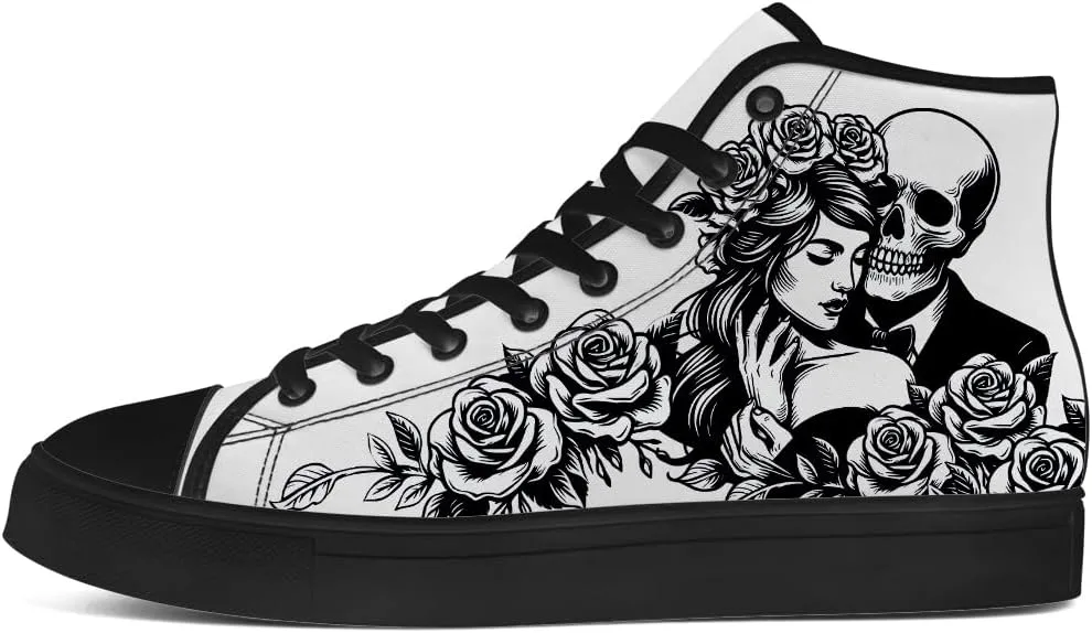 Skull Shoes for Men Women Gothic Skull High Top Canvas Sneakers Lace Up Casual Walking Shoes Gifts for Mama Papa