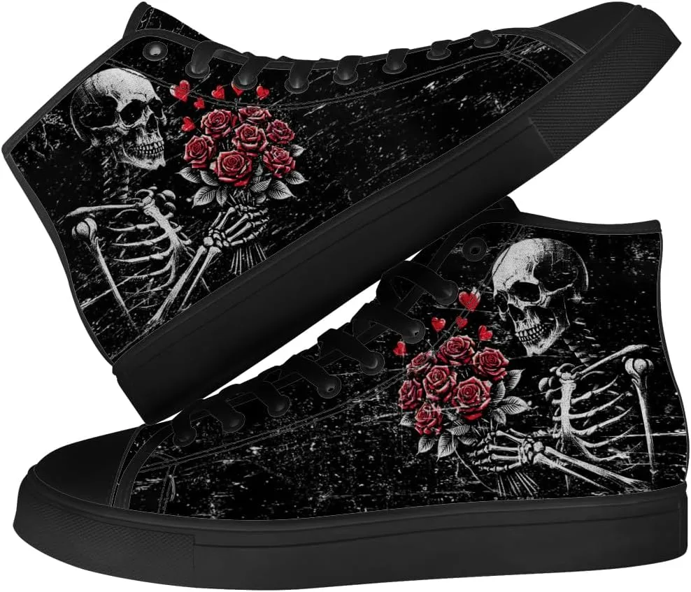 Skull Shoes for Men Women Gothic Skull High Top Canvas Sneakers Lace Up Casual Walking Shoes Gifts for Mama Papa