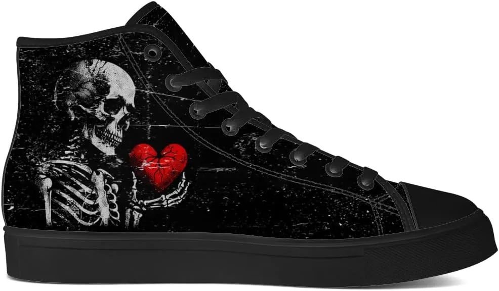 Skull Shoes for Men Women Gothic Skull High Top Canvas Sneakers Lace Up Casual Walking Shoes Gifts for Mama Papa