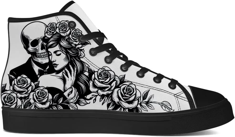 Skull Shoes for Men Women Gothic Skull High Top Canvas Sneakers Lace Up Casual Walking Shoes Gifts for Mama Papa