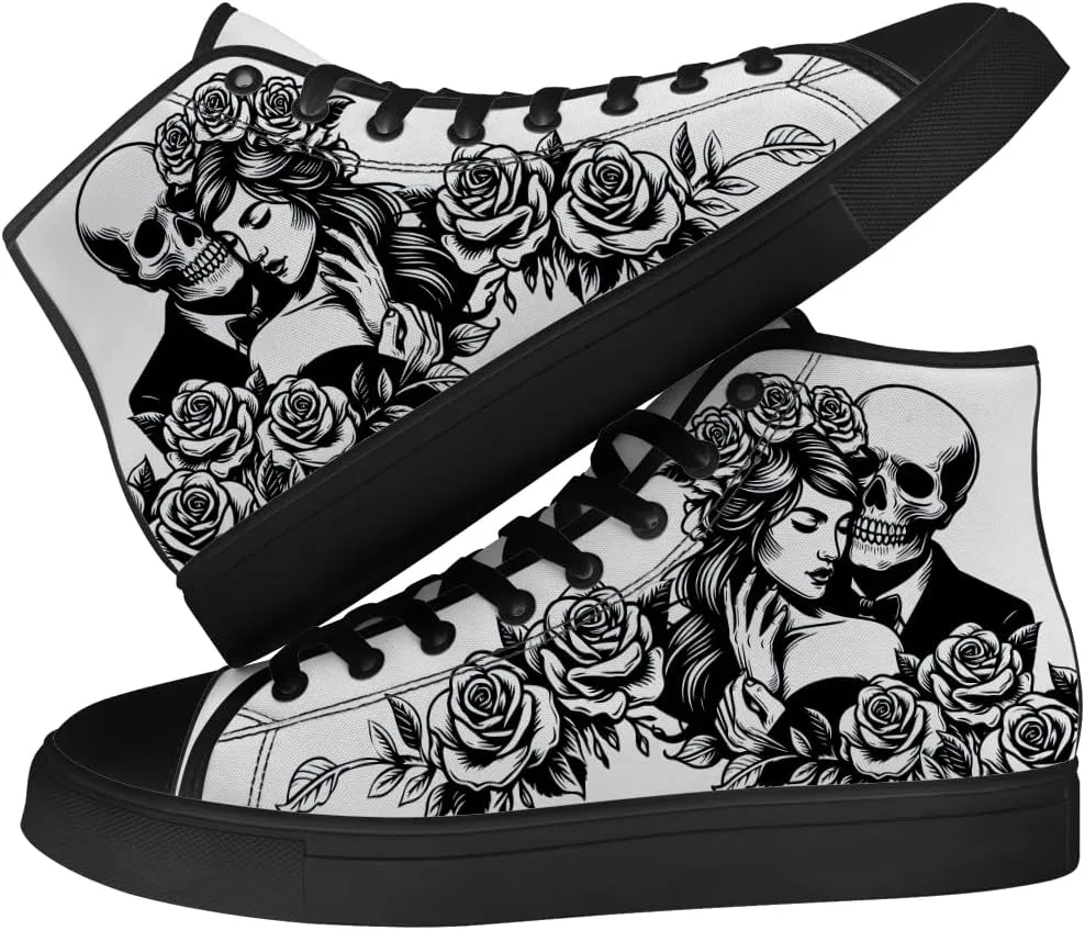 Skull Shoes for Men Women Gothic Skull High Top Canvas Sneakers Lace Up Casual Walking Shoes Gifts for Mama Papa