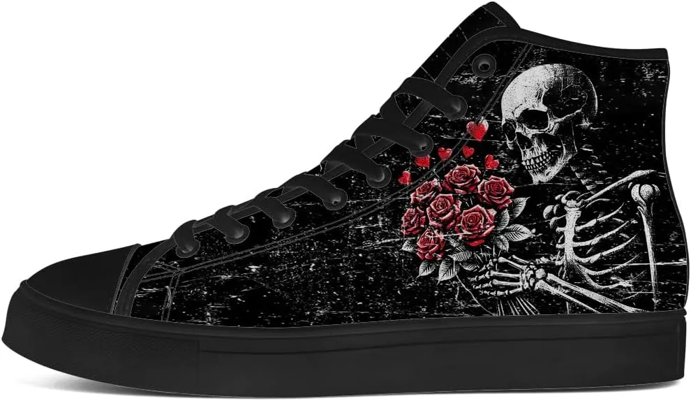 Skull Shoes for Men Women Gothic Skull High Top Canvas Sneakers Lace Up Casual Walking Shoes Gifts for Mama Papa