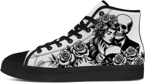 Skull Shoes for Men Women Gothic Skull High Top Canvas Sneakers Lace Up Casual Walking Shoes Gifts for Mama Papa
