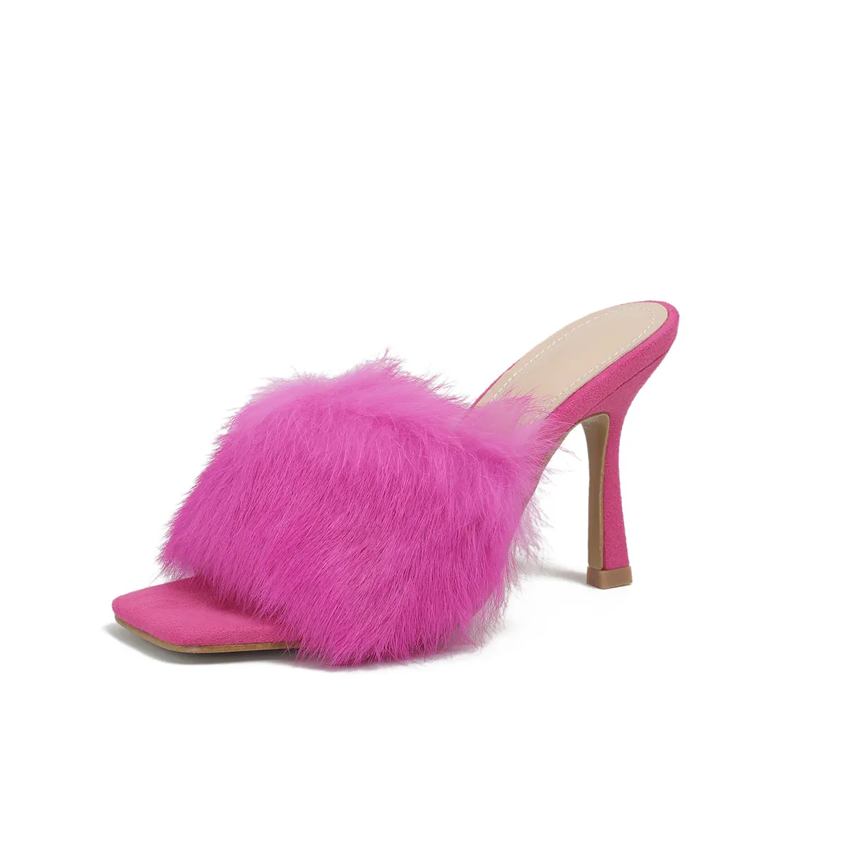 Sohiwoo  Women High Heel Mule Sandals Women Pink High Heel Slippers