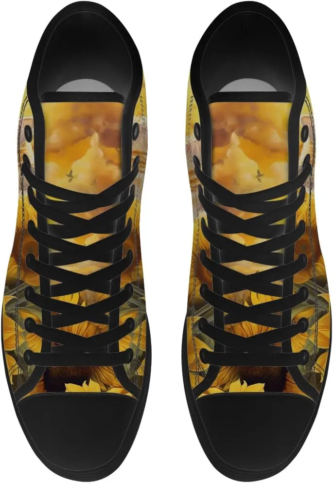 Sunflower Shoes for Men Women High Top Canvas Sneakers Lace Up Casual Walking Shoes Gifts for Dad Mom