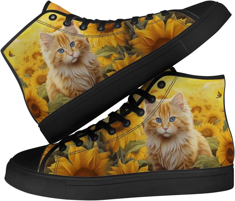 Sunflower Shoes for Men Women High Top Canvas Sneakers Lace Up Casual Walking Shoes Gifts for Dad Mom