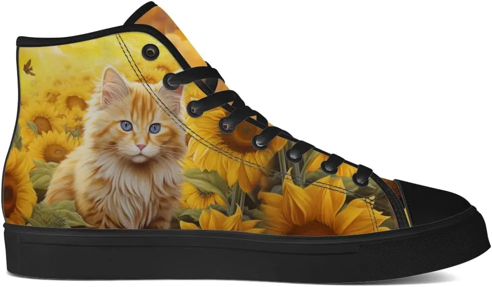 Sunflower Shoes for Men Women High Top Canvas Sneakers Lace Up Casual Walking Shoes Gifts for Dad Mom