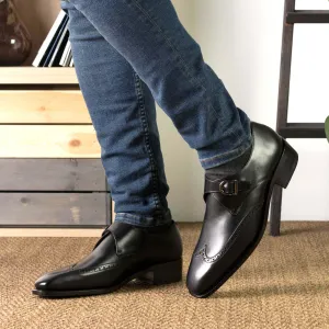 The Mercer – Black Single Monk with Cuban Heel & Brogue Edge.
