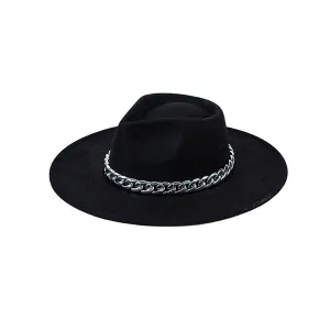 Thick Chain Band Suede Felt Fedora Hat