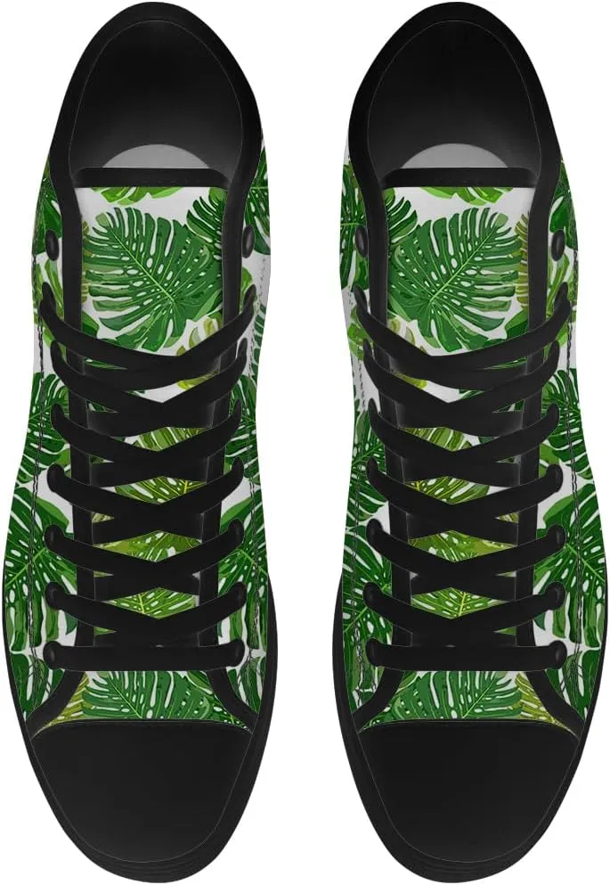 Tropical Leaves Shoes Hawaii High Top Canvas Sneakers Lace Up Casual Walking Shoes Gifts for Men Women