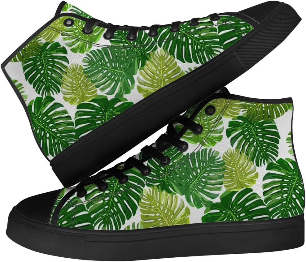 Tropical Leaves Shoes Hawaii High Top Canvas Sneakers Lace Up Casual Walking Shoes Gifts for Men Women