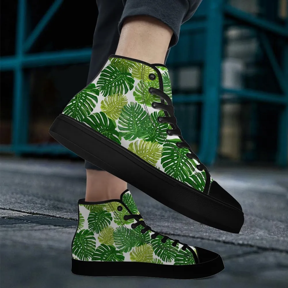 Tropical Leaves Shoes Hawaii High Top Canvas Sneakers Lace Up Casual Walking Shoes Gifts for Men Women