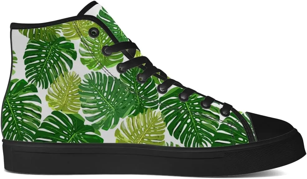 Tropical Leaves Shoes Hawaii High Top Canvas Sneakers Lace Up Casual Walking Shoes Gifts for Men Women