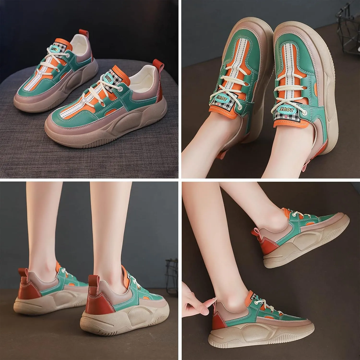 UGOSELEC Women Platform Chunky Sneakers Dad Shoes,Comfort Colorblock Non-Slip Lightweight Lace Up Walking Shoes Platform Sneakers