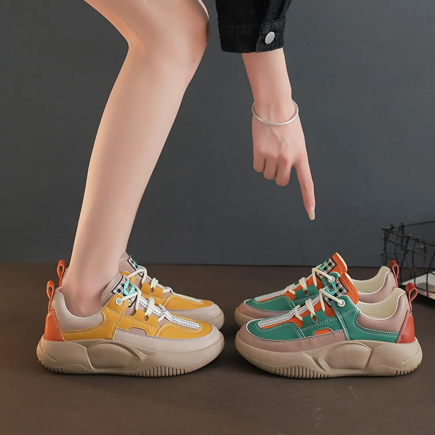 UGOSELEC Women Platform Chunky Sneakers Dad Shoes,Comfort Colorblock Non-Slip Lightweight Lace Up Walking Shoes Platform Sneakers