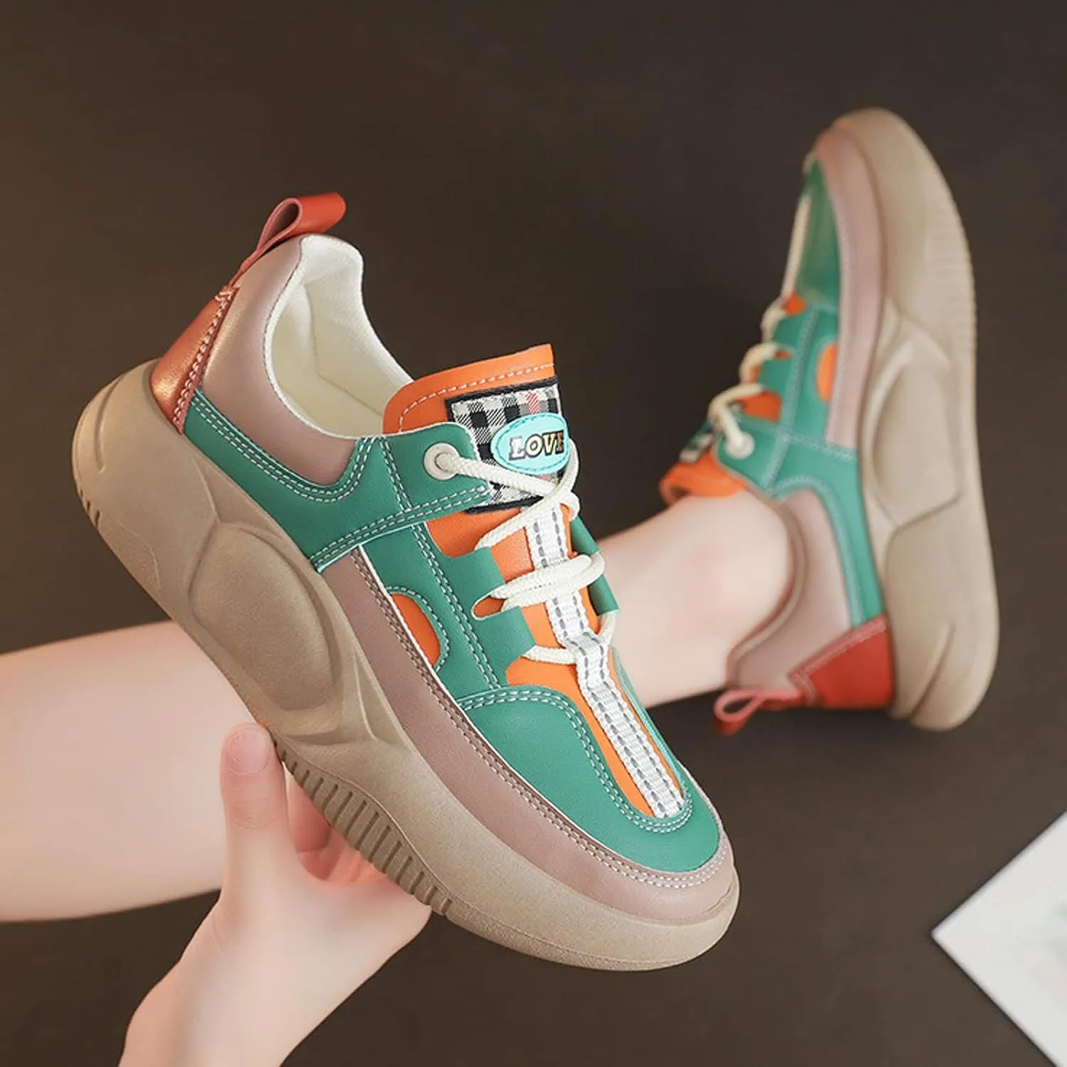 UGOSELEC Women Platform Chunky Sneakers Dad Shoes,Comfort Colorblock Non-Slip Lightweight Lace Up Walking Shoes Platform Sneakers