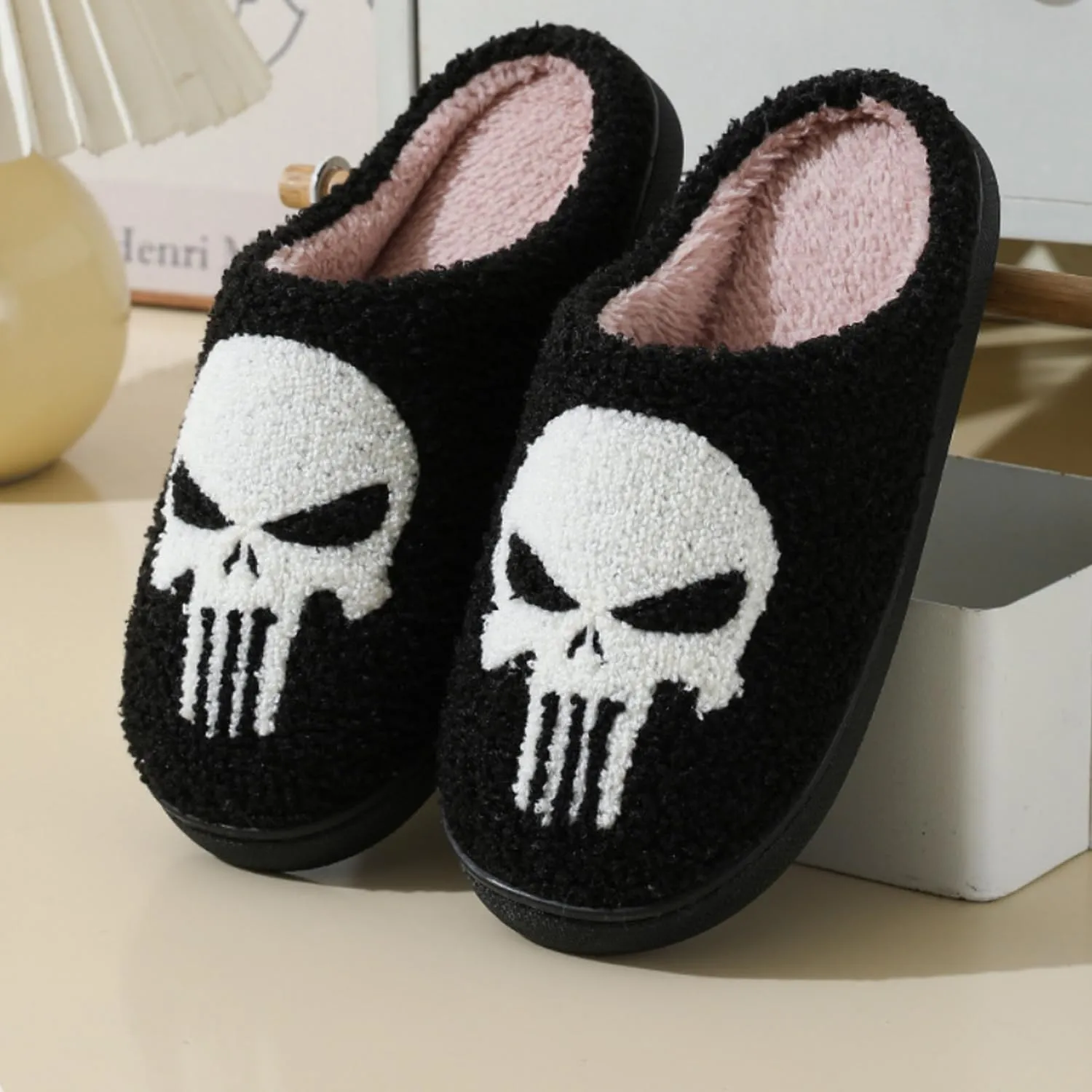 Winter Home Plush Cotton Slippers Cookie Spider Web Pumpkin Dog Halloween Style Floor Plush Fluffy Slippers For Women Men