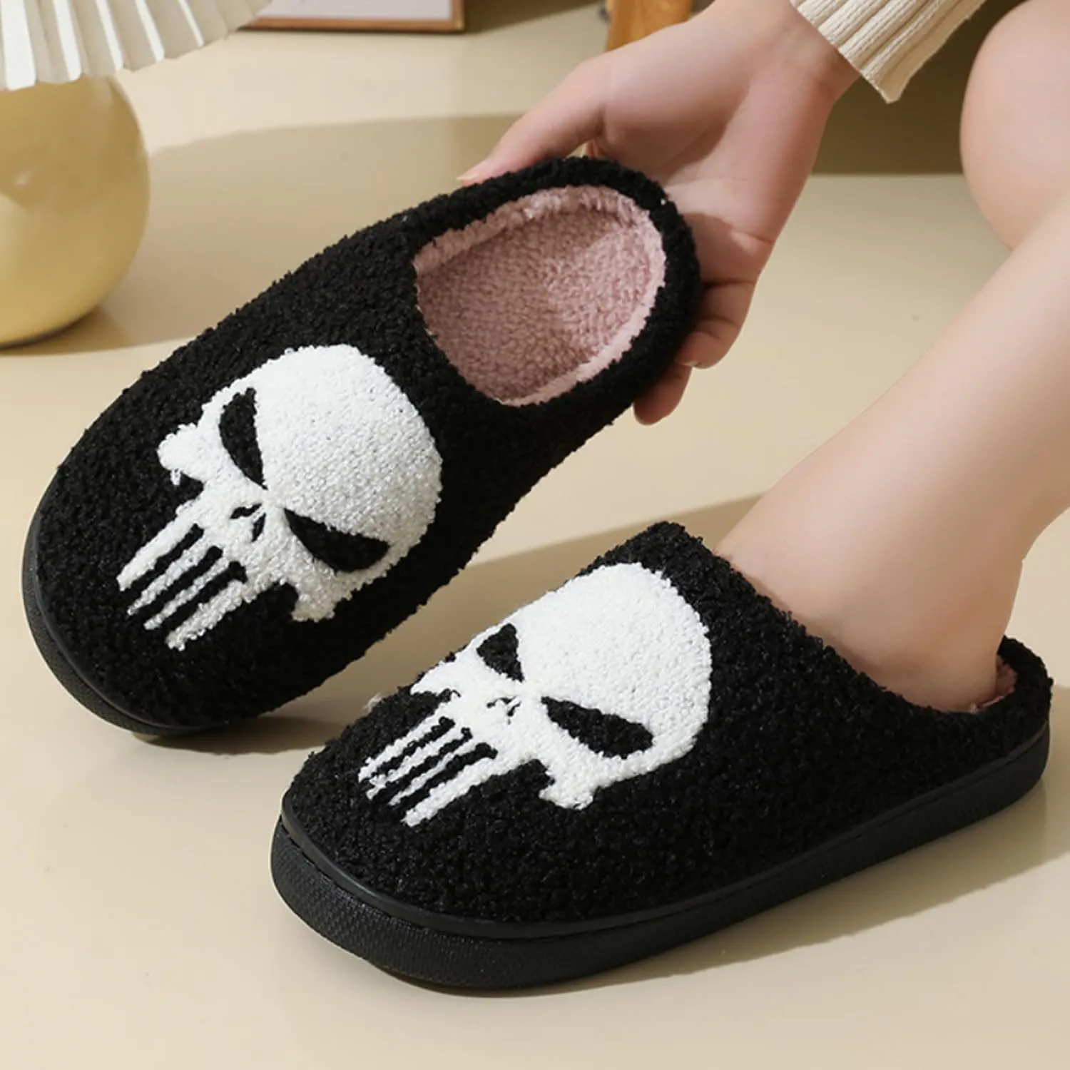 Winter Home Plush Cotton Slippers Cookie Spider Web Pumpkin Dog Halloween Style Floor Plush Fluffy Slippers For Women Men