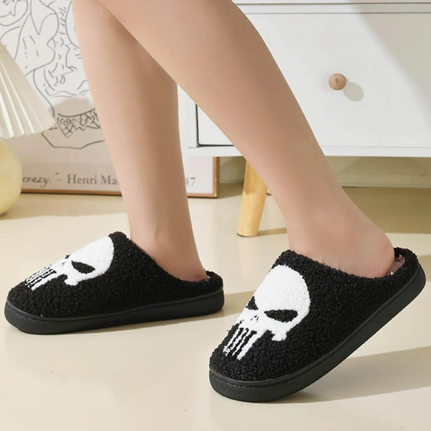 Winter Home Plush Cotton Slippers Cookie Spider Web Pumpkin Dog Halloween Style Floor Plush Fluffy Slippers For Women Men