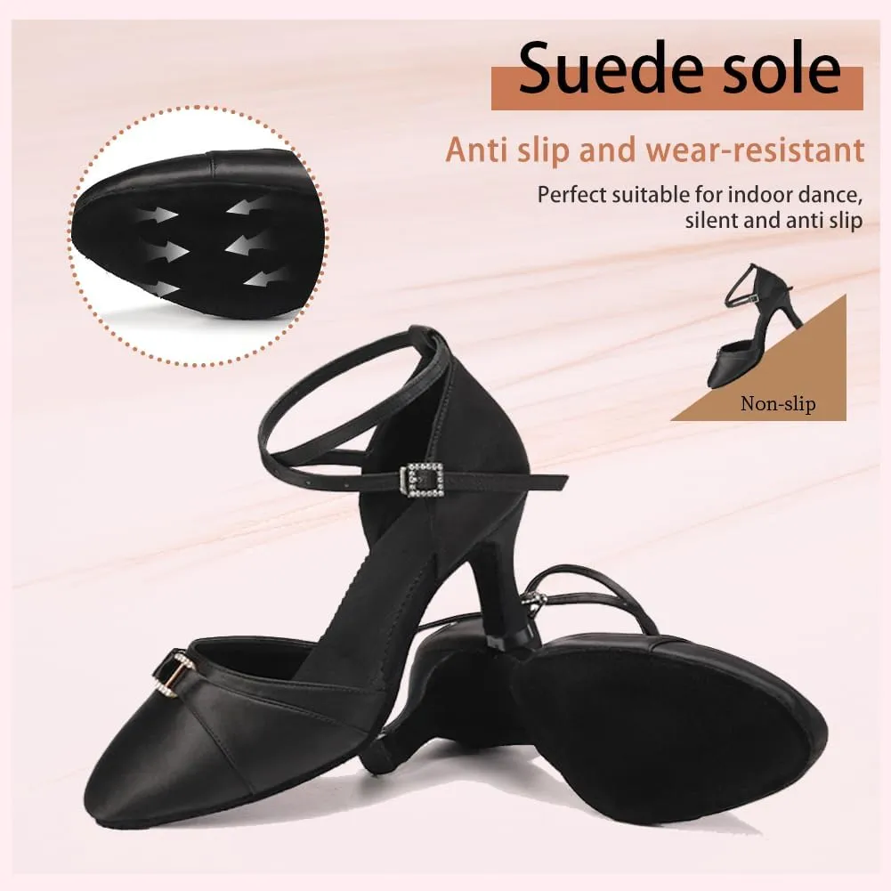 Women Ballroom Latin Dance Shoes Closed Toe Salsa Waltz Dance Practice Performance Dance Shoes