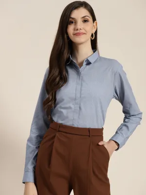 Women Blue Checked Pure Cotton Regular Fit Formal Shirt
