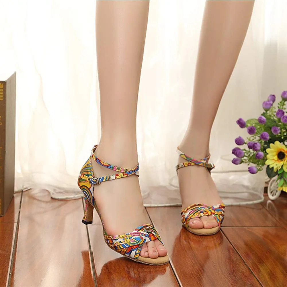 Women Latin Dance Shoes Professional Practice Performance Ballroom Salsa Colorful Dancing Shoes Model YCL255