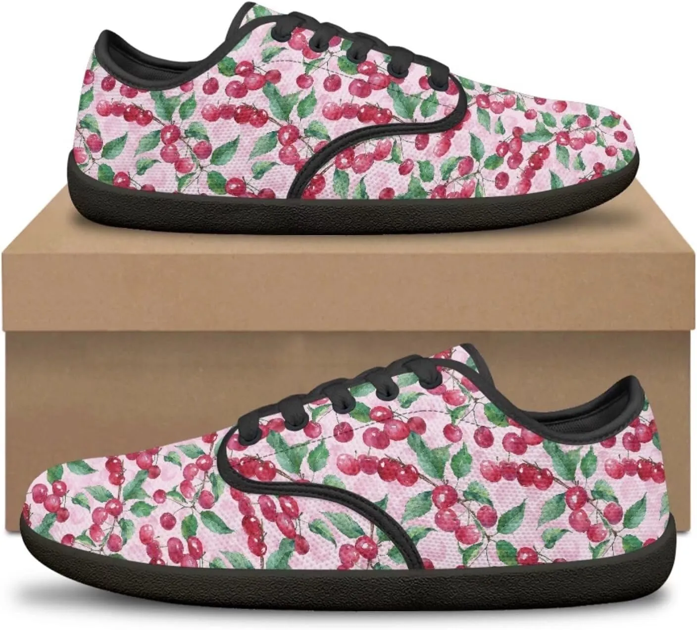 Womens Barefoot Shoes Lace Up Wide Toe Jogging Casual Sneakers Fruit Print