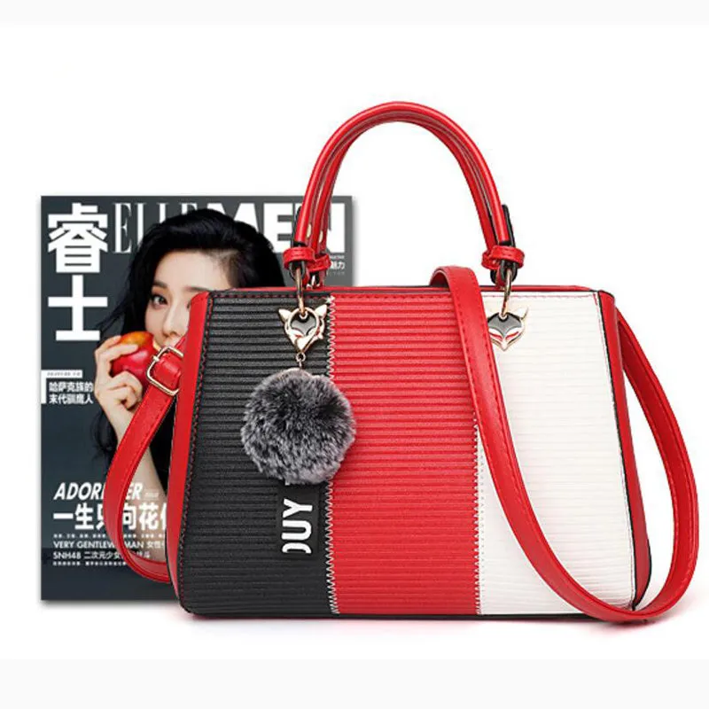 Women's Hairball Ornament Patchwork Handbag